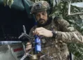 A Ukrainian soldier prepares a drone on the frontline in the Zaporizhzhia region, Ukraine, Saturday, July 1, 2023.