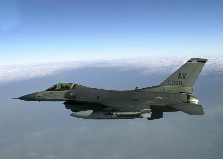 010205-F-1631A-001
 An U.S. F-16 flies towards Rimini, Italy to join with the Italian Air Force in a training mission.   U.S. Air Forces from the 510th Fighter Squadron, Aviano Air Base, Italy and Italian Air Forces from the 83rd Combat Search and Rescue Squadron, Rimini, Italy, participated in a 4-day training mission from Feb. 5 to Feb. 8, 2001.  The mission involved U.S. F-16 aircrews locating and authenticating survivors and coordinate pickup with Italian rescue crews.  F-16's were also tasked with escorting helicopters to protect them from air and ground threats.  This is the first ever tasking of a full-time combat search and rescue mission for F-16's from the 510th Fighter Squadron. (U.S. Air Force photo by Tech. Sgt. Dave Ahlschwede)