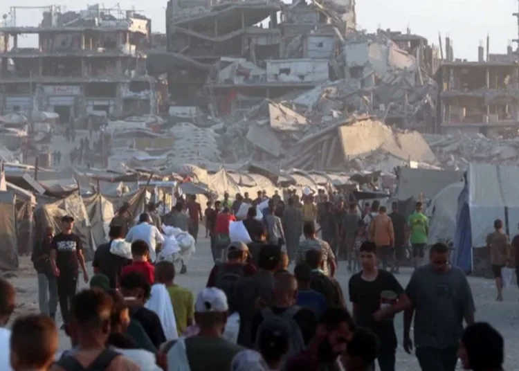 ONU Miles de palestinos que buscan ayuda llegan desde el paso fronterizo israelí de Zikim, en el norte de Gaza.