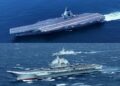 El nuevo portaaviones de China Fujian y Liaoning. Crédito: Ding Ziyu/Ministerio de Defensa Nacional de China y Foro de Defensa de China