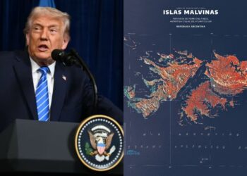 Donald Trump y mapa de las Islas Malvinas. Crédito: Escenario Mundial
