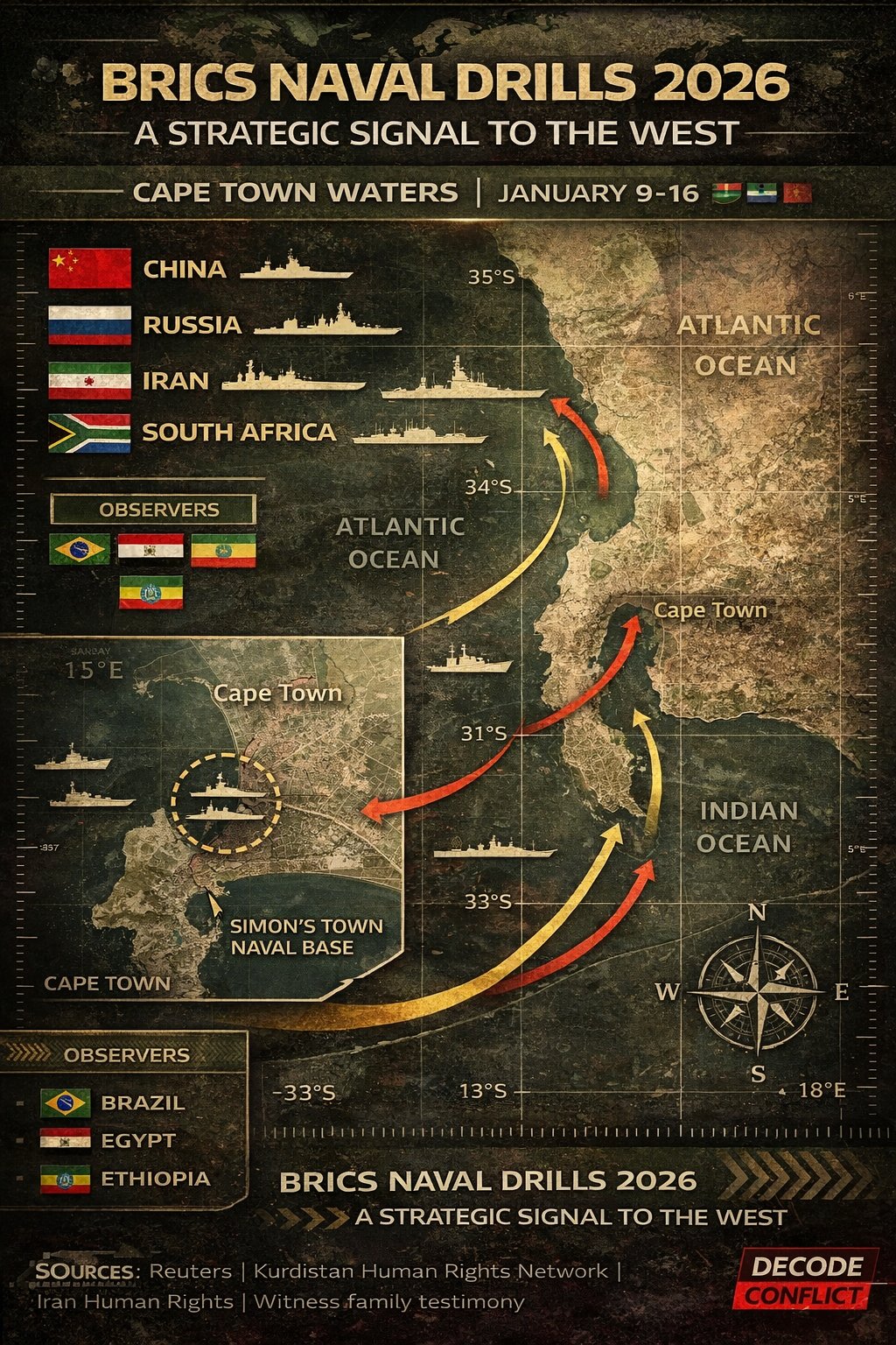 Sudáfrica inauguró el ejercicio naval Will for Peace 2026, una semana de maniobras conjuntas que involucra a varios miembros del bloque BRICS y países asociados.