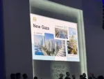 La imagen muestra una diapositiva proyectada en el Foro Económico Mundial con el título “New Gaza”. Crédito: Mohamad Safa