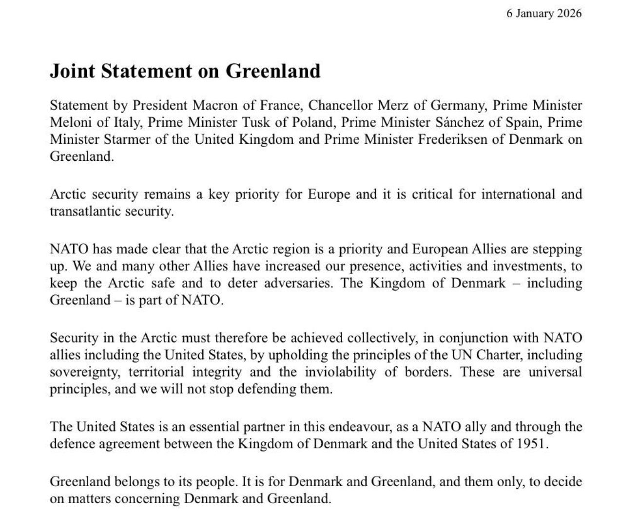 Comunicado Europa Groenlandia Trump