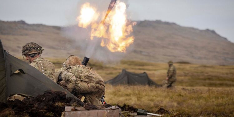 1er Batallón El Real Regimiento Irlandés en el ejercicio final de la Operación FIRIC en las Islas Malvinas. Crédito: Cpl Knox