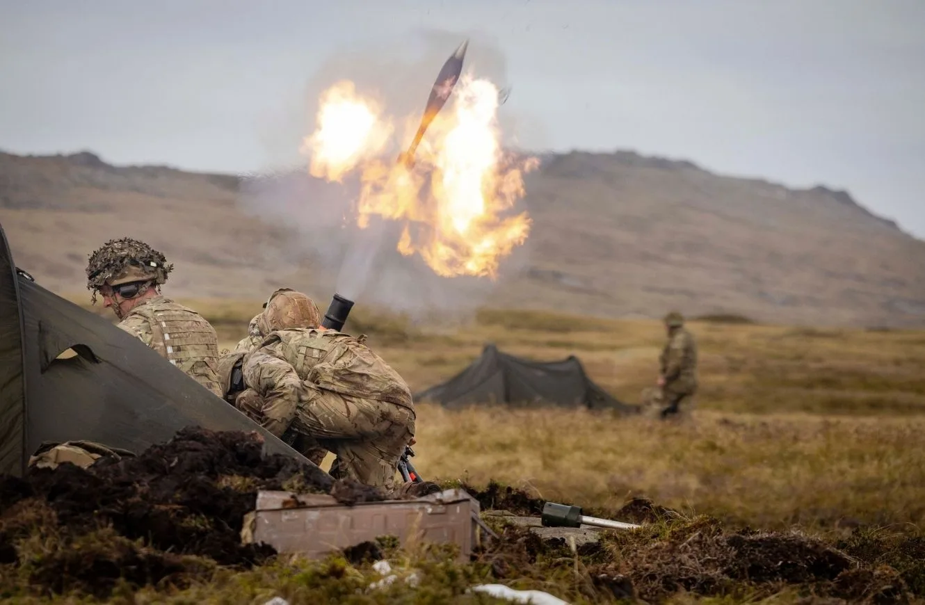 1er Batallón El Real Regimiento Irlandés en el ejercicio final de la Operación FIRIC en las Islas Malvinas. Crédito: Cpl Knox