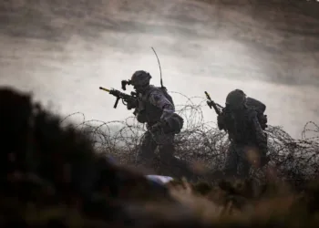 1er Batallón El Real Regimiento Irlandés en el ejercicio final de la Operación FIRIC en las Islas Malvinas. Crédito: Cpl Knox