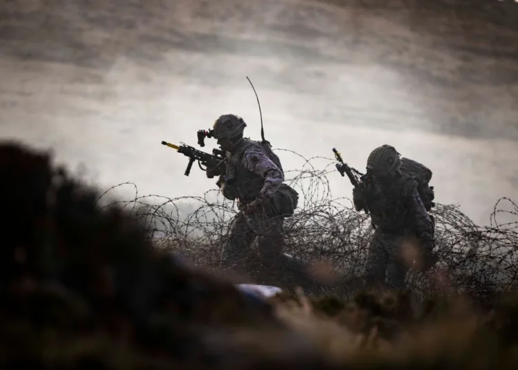 1er Batallón El Real Regimiento Irlandés en el ejercicio final de la Operación FIRIC en las Islas Malvinas. Crédito: Cpl Knox