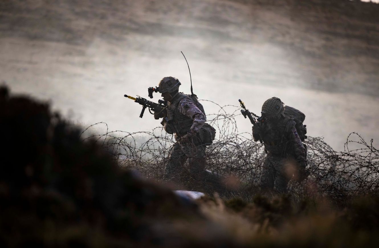 1er Batallón El Real Regimiento Irlandés en el ejercicio final de la Operación FIRIC en las Islas Malvinas. Crédito: Cpl Knox