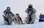 Los miembros de la unidad de reconocimiento de la brigada de infantería mecanizada ártica de la Flota del Norte realizan ejercicios militares y aprenden a conducir un trineo tirado por perros. Foto: Lev Fedossev