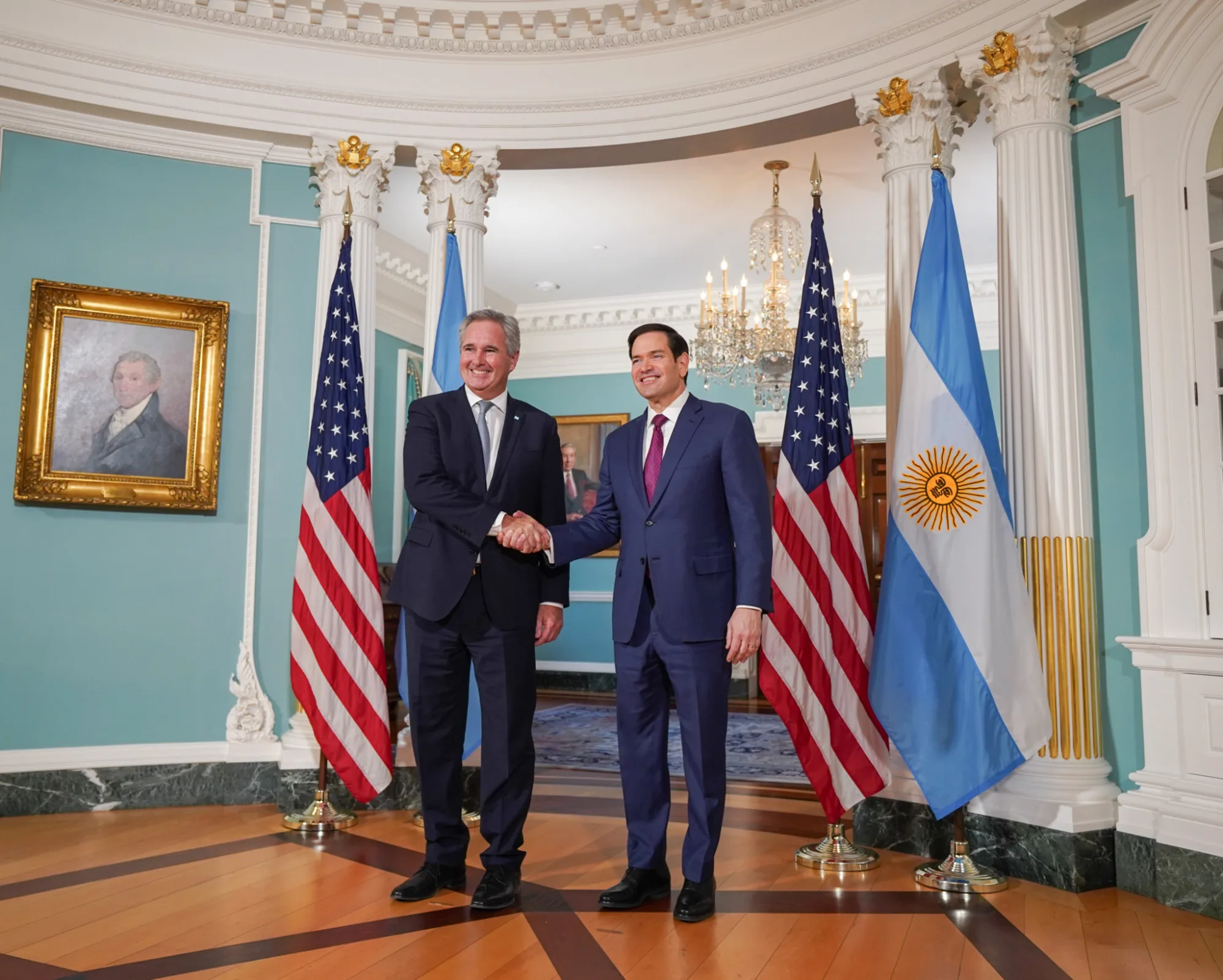 El Secretario Rubio con el Ministro de Relaciones Exteriores de Argentina, Pablo Quirno en una reunión del 14 de noviembre de 2025 para reafirmar su alianza sólida. "Juntos, impulsaremos el crecimiento económico, promoveremos tecnologías confiables y fortaleceremos la seguridad regional", declaró Rubio/ Crédito: Cuenta oficial del Departamento de Estado de EE.UU. en español.