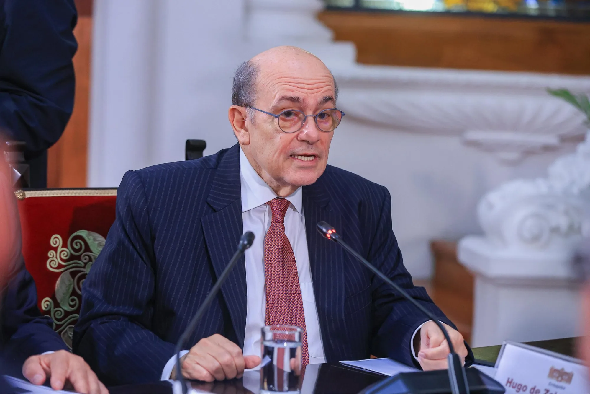 El presidente José María Balcázar, acompañado por el ministro de Asuntos Exteriores, Hugo de Zela, recibió en el Palacio de Gobierno a la jefa de la Misión de Observación Electoral de la Unión Europea, Annalisa Corrado. Créditos: Presidencia del Perú.