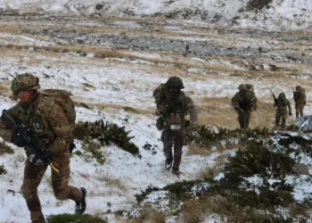 2.º Escuadrón de Apoyo Cercano en el ejercicio militar en las Islas Malvinas. Crédito: 1.º Regimiento RLC