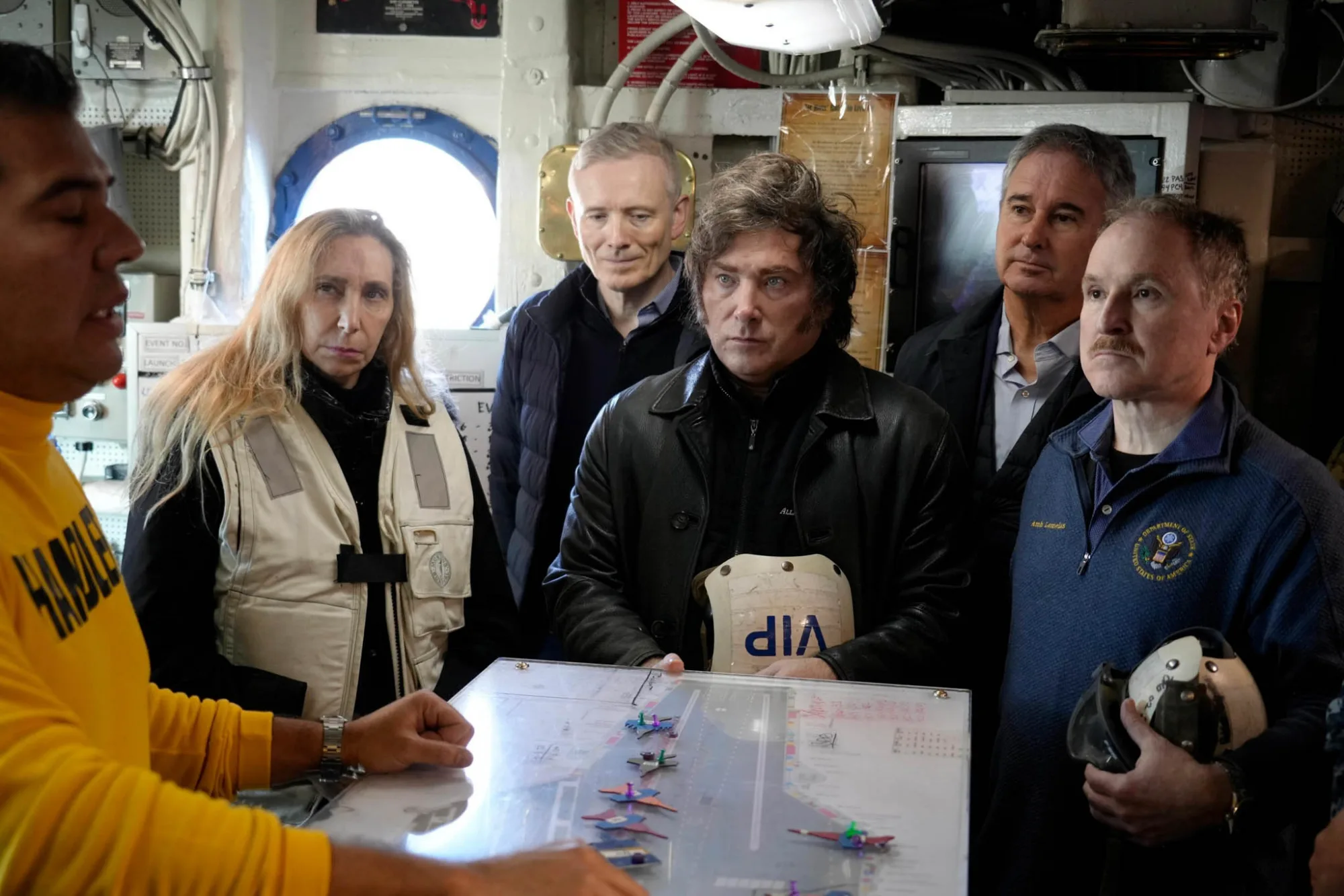 Visita de Javier Milei al portaaviones USS Nimitz para participar en los ejercicios navales Passex 2026, organizados por el Comando Sur de EE.UU. en aguas argentinas cerca de Mar del Plata. Créditos: OPRA.
