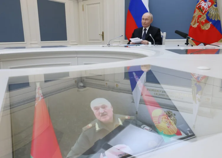 El Ministerio de Exteriores de Rusia informa sobre ejercicios conjuntos de fuerzas nucleares entre Putin y Lukashenko realizados el 21 de mayo de 2026 vía videoconferencia, con participación de altos mandos militares de ambos países. Créditos: MFA Russia.
