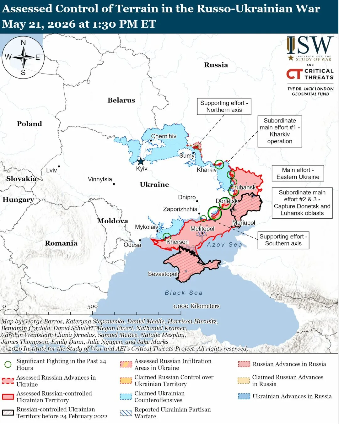 Mapa actual de las posiciones de Rusia en Ucrania. Crédito: Instituto para estudio de la Guerra