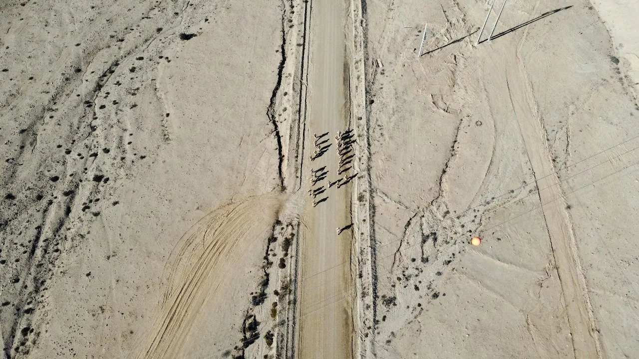 Soldados conscriptos del Batallón de Infantería N°1 “Atacama” realizando una marcha de 7 km con equipo en Llano Seco, en el árido desierto de Atacama. Créditos: Ejército de Chile.