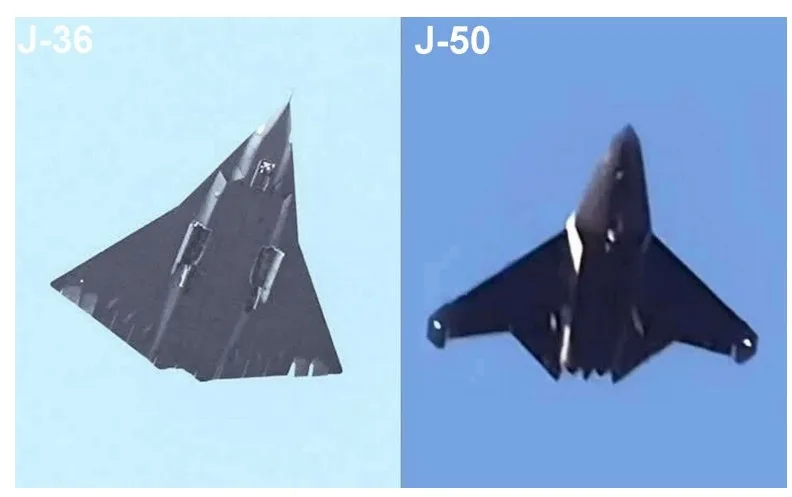 Capturas de pantalla de los posibles J-36 y J-50, o J-XDS, revelados recientemente. Créditos: Instituto de Estudios Aeroespaciales de China.