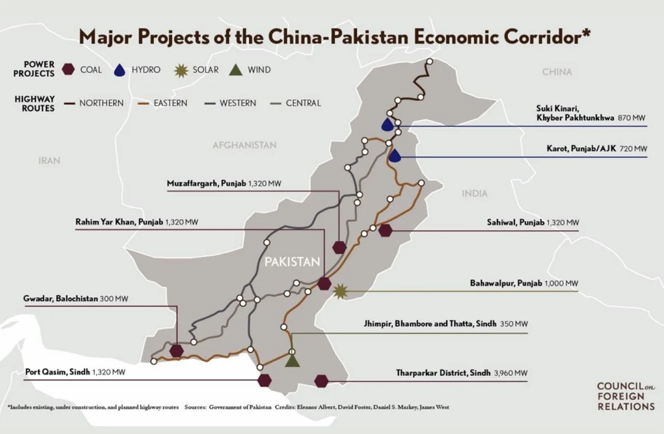 CPEC China Pakistán. Fuente: Council on Foreign Relations.