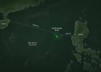 Mapa de la distancia entre Filipinas y China del arrefice Scarborough. Imagen creada por IA.