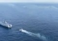 Regreso del grupo de tareas del portaaviones Liaoning a Qingdao el 22 de junio tras más de 40 dĂas de entrenamiento orientado al combate en el Mar del Sur de China y el PacĂfico Occidental. CrĂ©ditos: Armada de China.