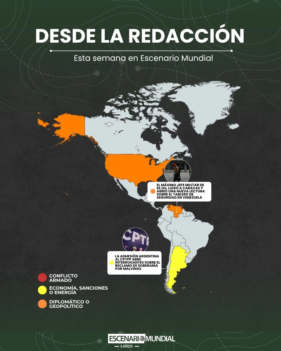 Mapa de los temas de la semana en Escenario Mundial. Crédito: Escenario Mundial