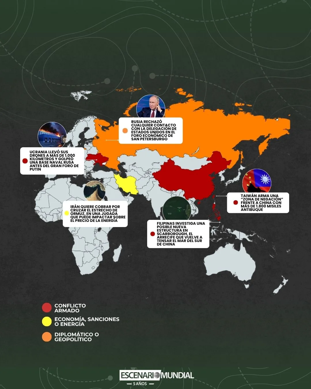 Mapa de los temas de la semana en Escenario Mundial. Crédito: Escenario Mundial