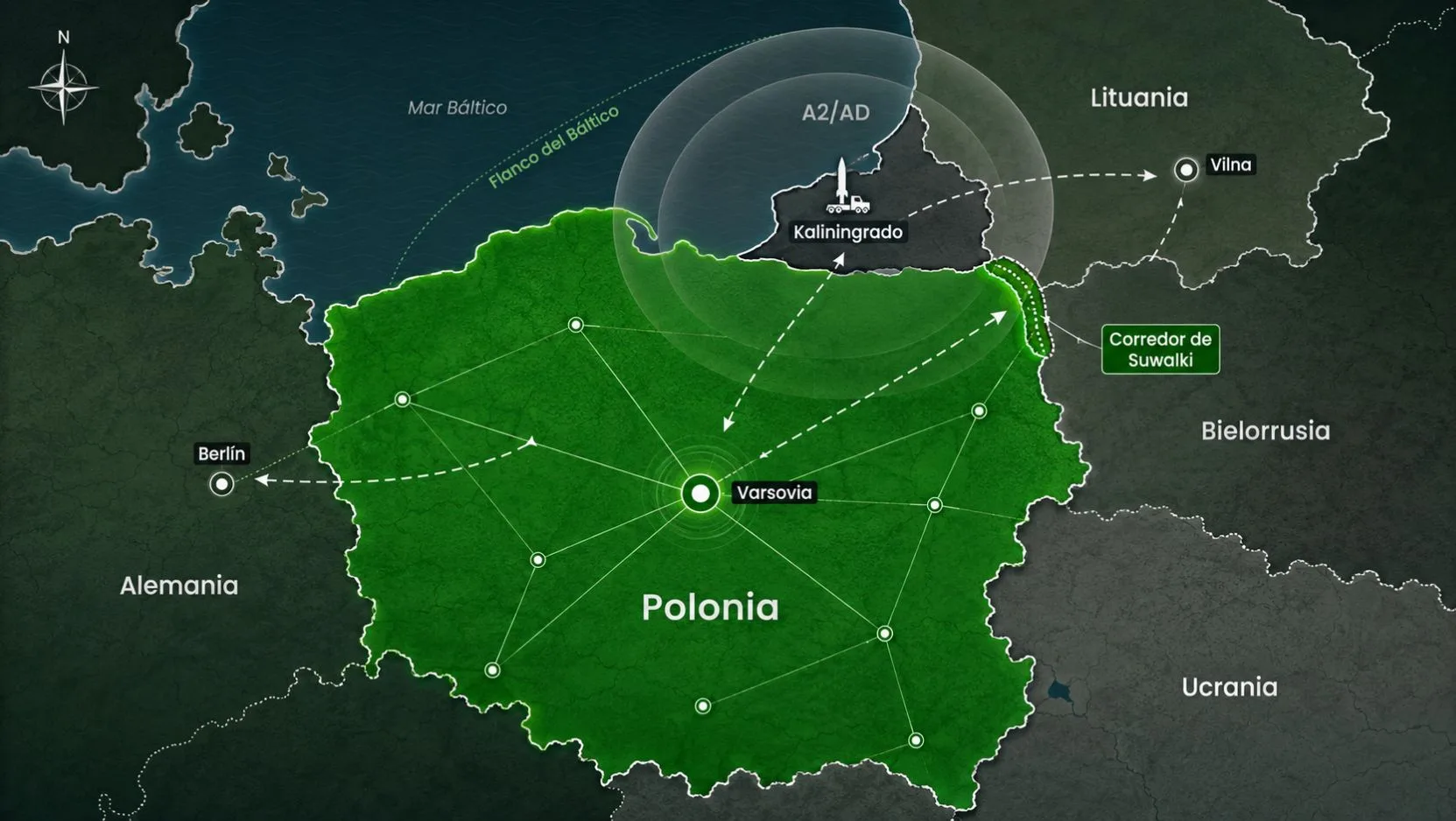 Mapa de Polonia con respecto al flanco oriental de la OTAN. Imagen creada con IA
