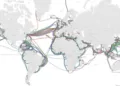 Figura 1. Mapa de cables submarinos internacionales. Fuente: TeleGeography, Submarine Cable Map.