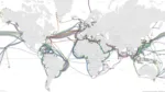 Figura 1. Mapa de cables submarinos internacionales. Fuente: TeleGeography, Submarine Cable Map.