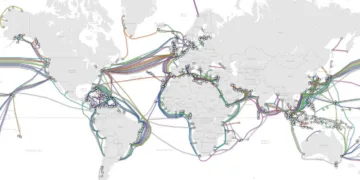 Figura 1. Mapa de cables submarinos internacionales. Fuente: TeleGeography, Submarine Cable Map.