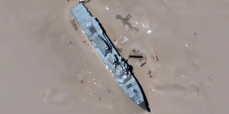 Las imágenes mostraban un sistema ferroviario de 6 metros de ancho con una diana del tamaño de un barco instalada.