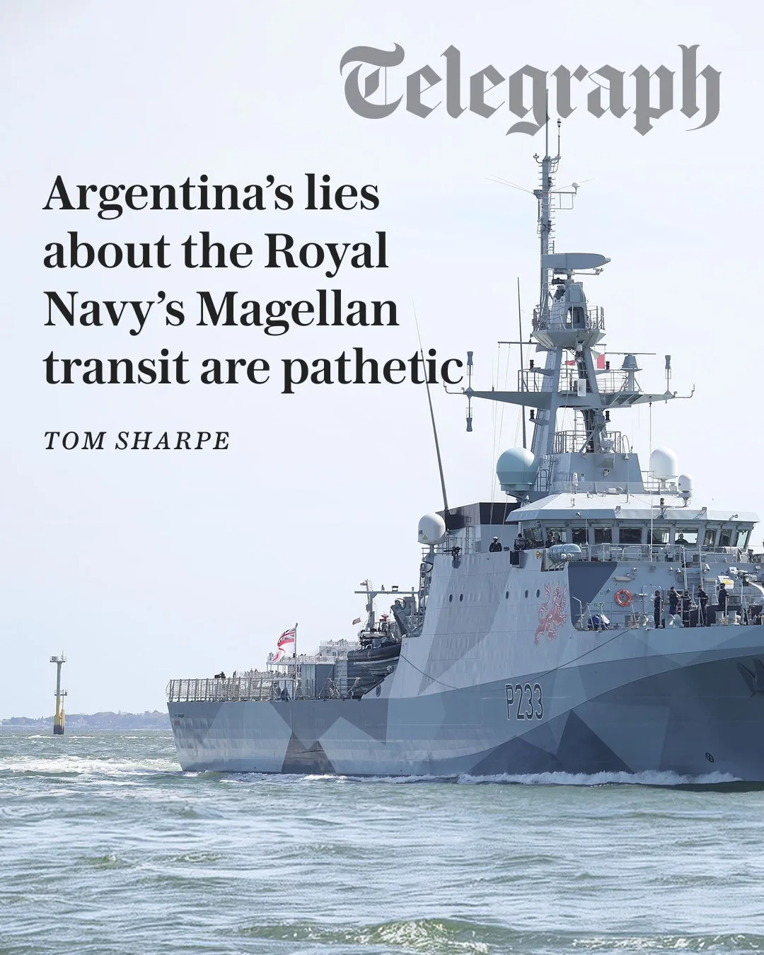 El post del Telegraph denuncia que Argentina acusó a la Royal Navy de una "incursión ilegal" con el HMS Medway en sus aguas, aprovechando la atención global tras la semifinal del Mundial de fútbol 2026 contra Inglaterra. Créditos: The Telegraph.