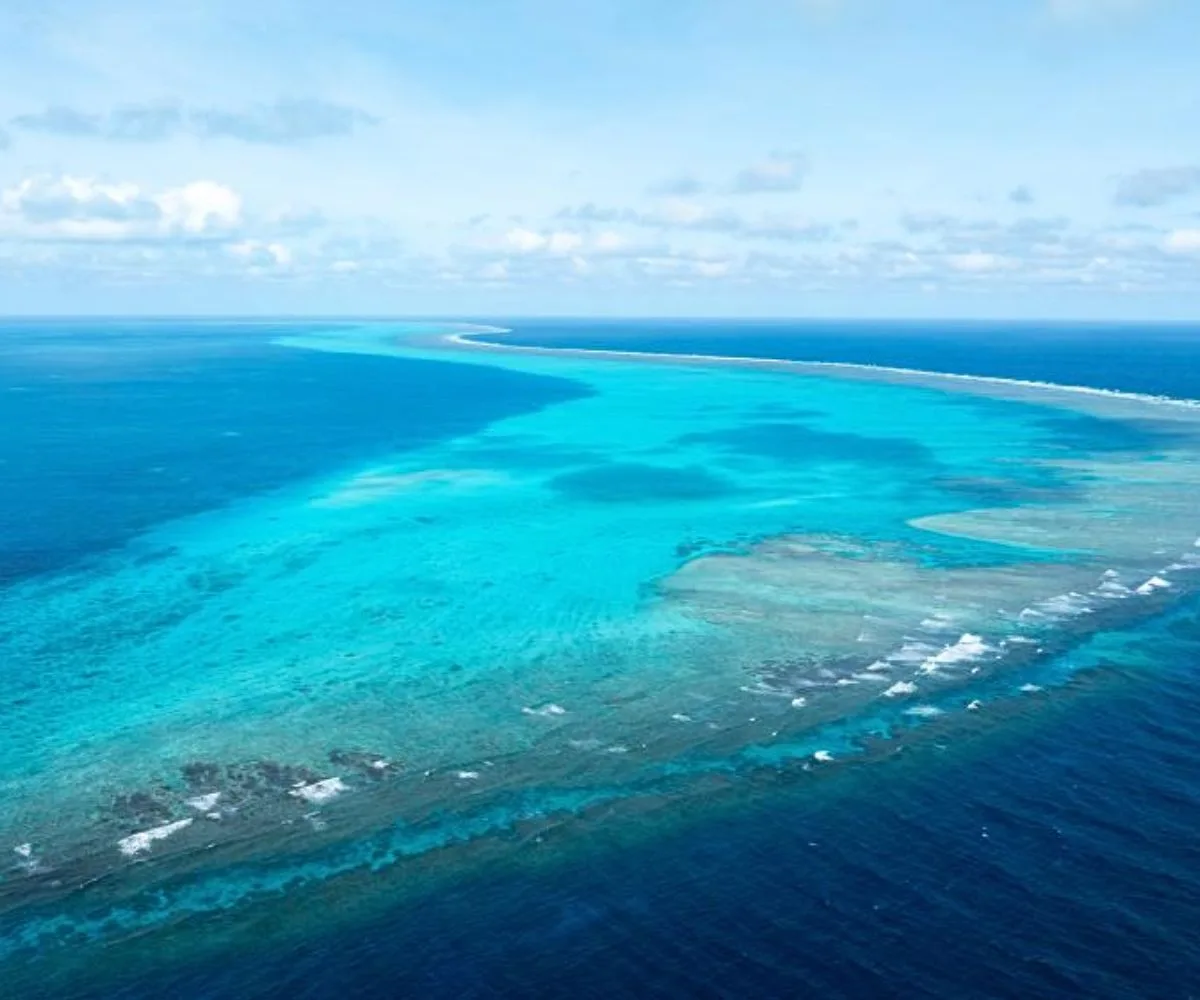 Vista aérea de Huangyan Dao, en el Mar de China Meridional, 14 de noviembre de 2025. Huangyan Dao forma parte de Zhongsha Qundao, en China, y posee un ecosistema natural diverso.