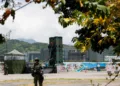 Un lanzador de misiles tierra-aire Sky Bow III se despliega en un parque local, en el marco del ejercicio militar anual Han Kuang en Taiwán