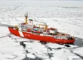 Canadian icebreaker the Louis St Laurent breaks ice in 2009 in the Arctic. Photograph: US Coast Guard Photo/Alamy