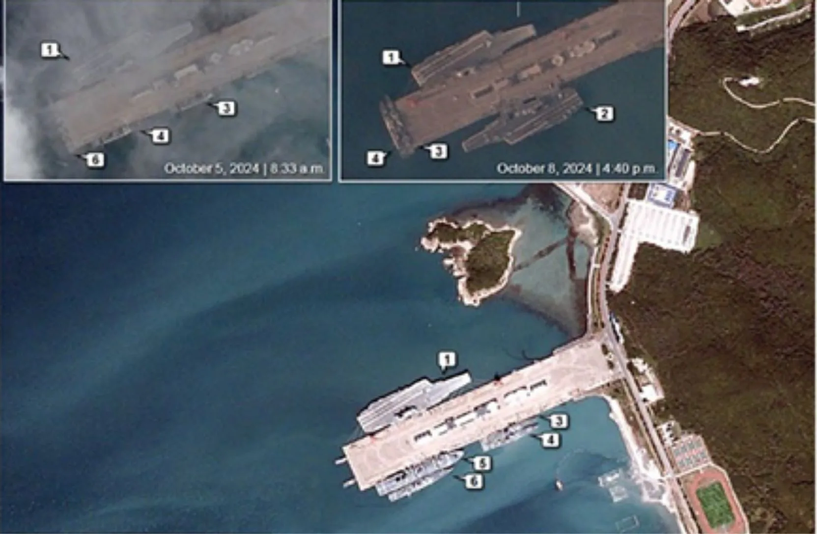 National Reconnaissance Office Purchased Images of Chinese Aircraft Carriers at Sanya Naval Base, Hainan
Province, China. Crédito: NGO BlackSky