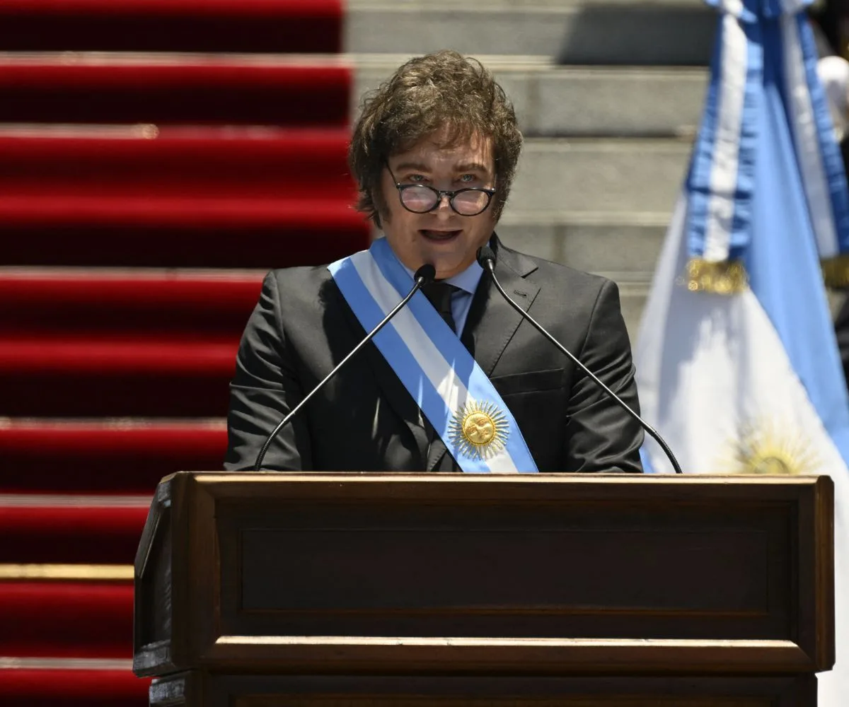Javier Milei dando su primer discurso como Presidente de la Nación Argentina. Imagen ilustrativa.