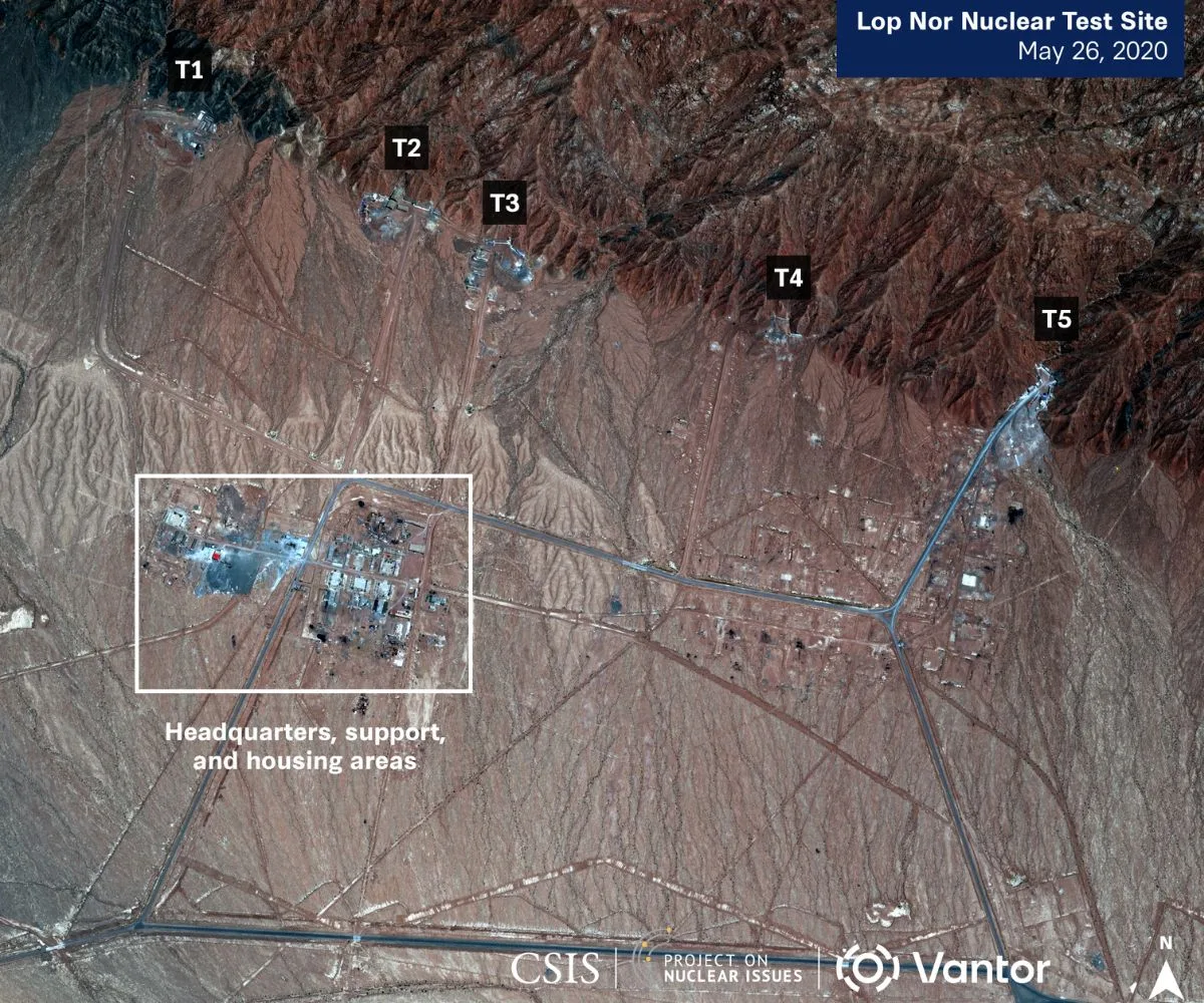 Imágenes satelitales del presunto ensayo nuclear de China en Lop Nur en 2020.