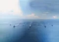 Formación naval multinacional navegando en el Mar del Oeste Filipino durante un ejercicio de seguridad marítima del ADMM-Plus. Créditos: Armada Filipina.