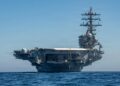 El USS Ronald Reagan (CVN 76) navegando en el Océano Pacífico el 4 de octubre de 2026 en el área de operaciones de la Tercera Flota de EE. UU. Créditos: Jaron Wills / Armada de EE. UU.