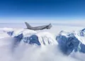 Avión de transporte militar británico Airbus A400M despegado desde las Islas Malvinas. Créditos: BFSAI.