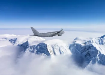 Avión de transporte militar británico Airbus A400M despegado desde las Islas Malvinas. Créditos: BFSAI.