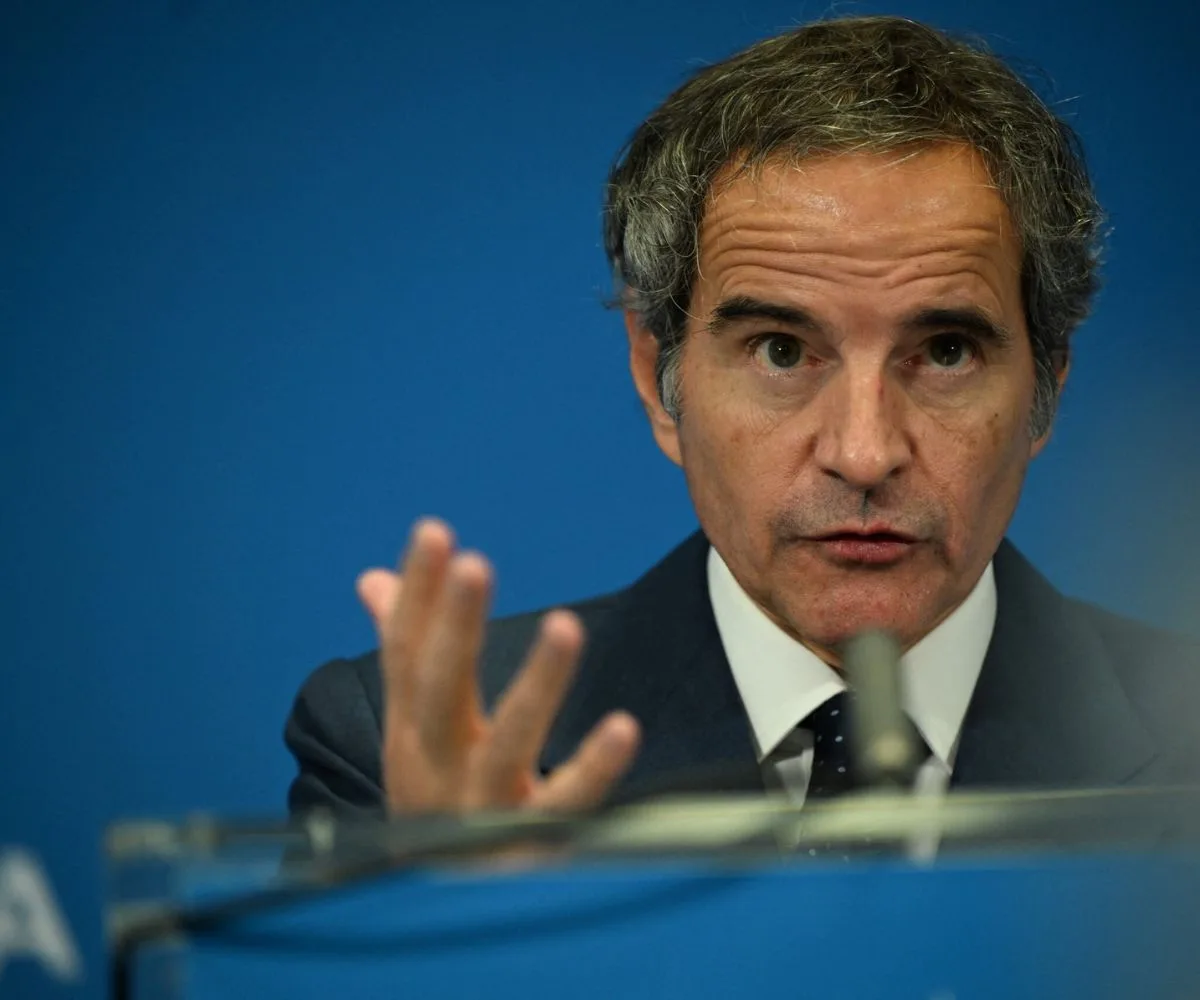 El director general del Organismo Internacional de Energía Atómica (OIEA), Rafael Grossi, y candidato para Secretario General de Naciones Unidas, habla durante una rueda de prensa