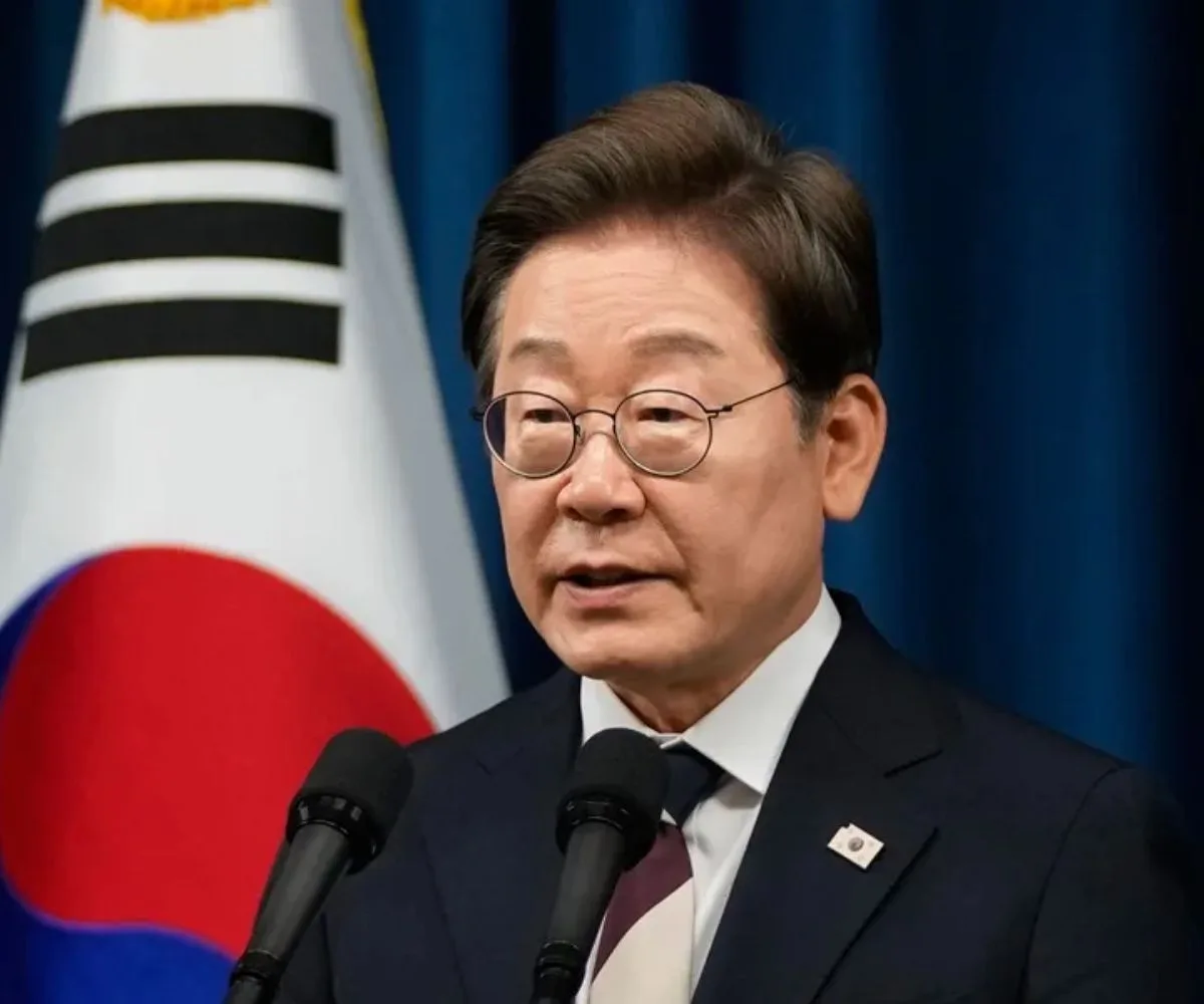 Presidente de Corea del Sur, Lee Jae Myung, durante una rueda de prensa en la oficina presidencial en Seúl, Corea del Sur.