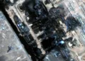 Imagen satelital muestra las consecuencias del ataque con drones contra el oleoducto Este-Oeste en Arabia Saudita, proporcionada por Vantor el 13 de septiembre de 2026