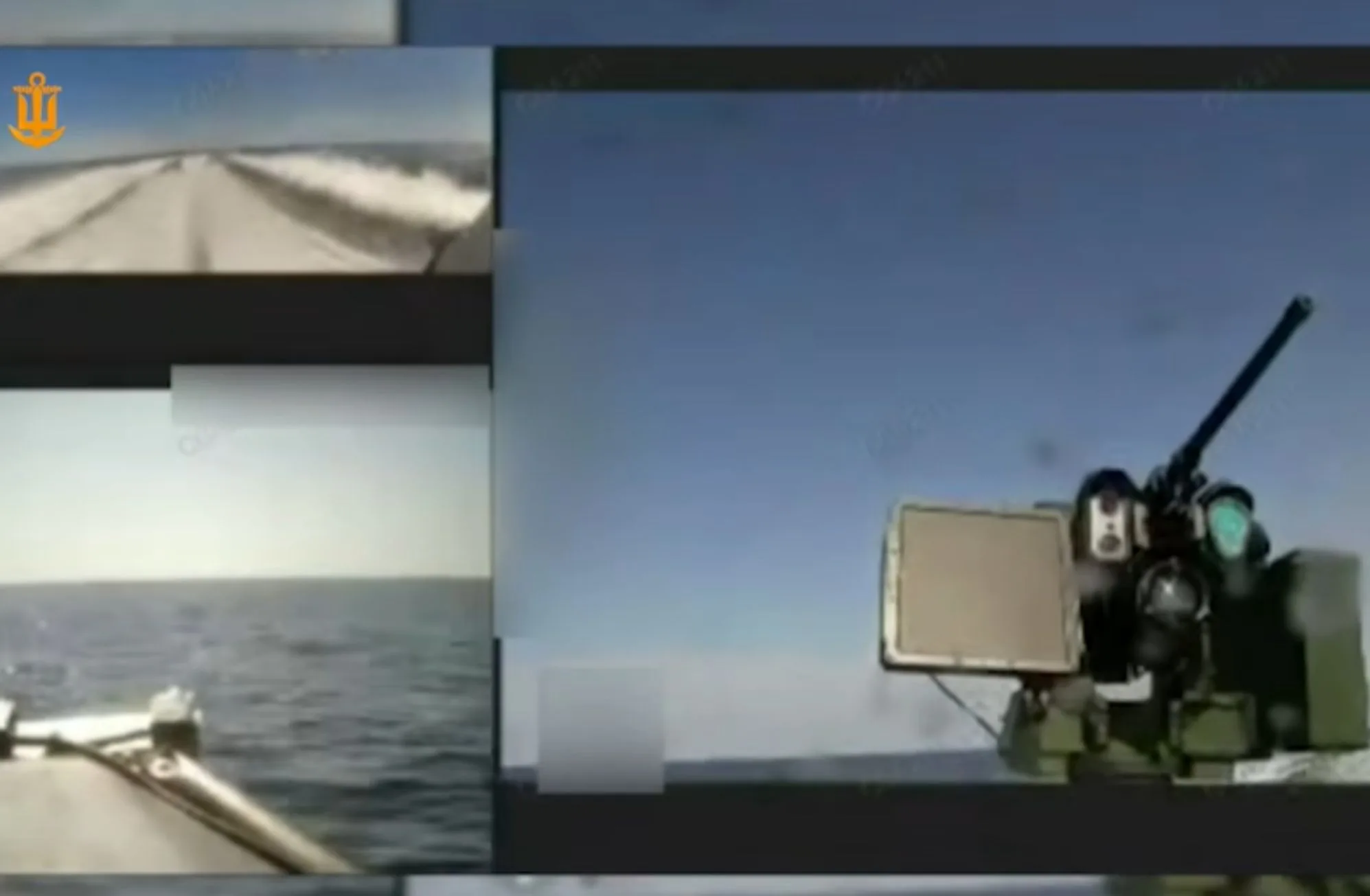 Captura de video del dron naval ucraniano Sargan-3000 durante el ataque contra un dron ruso Shahed mediante su estación de armas remota. Crédito: Armada de Ucrania / YouTube